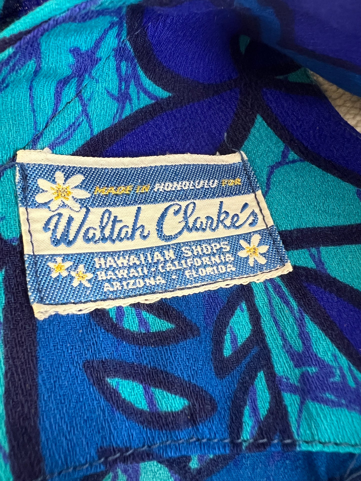 60s Blue Hawaiian Print Dress