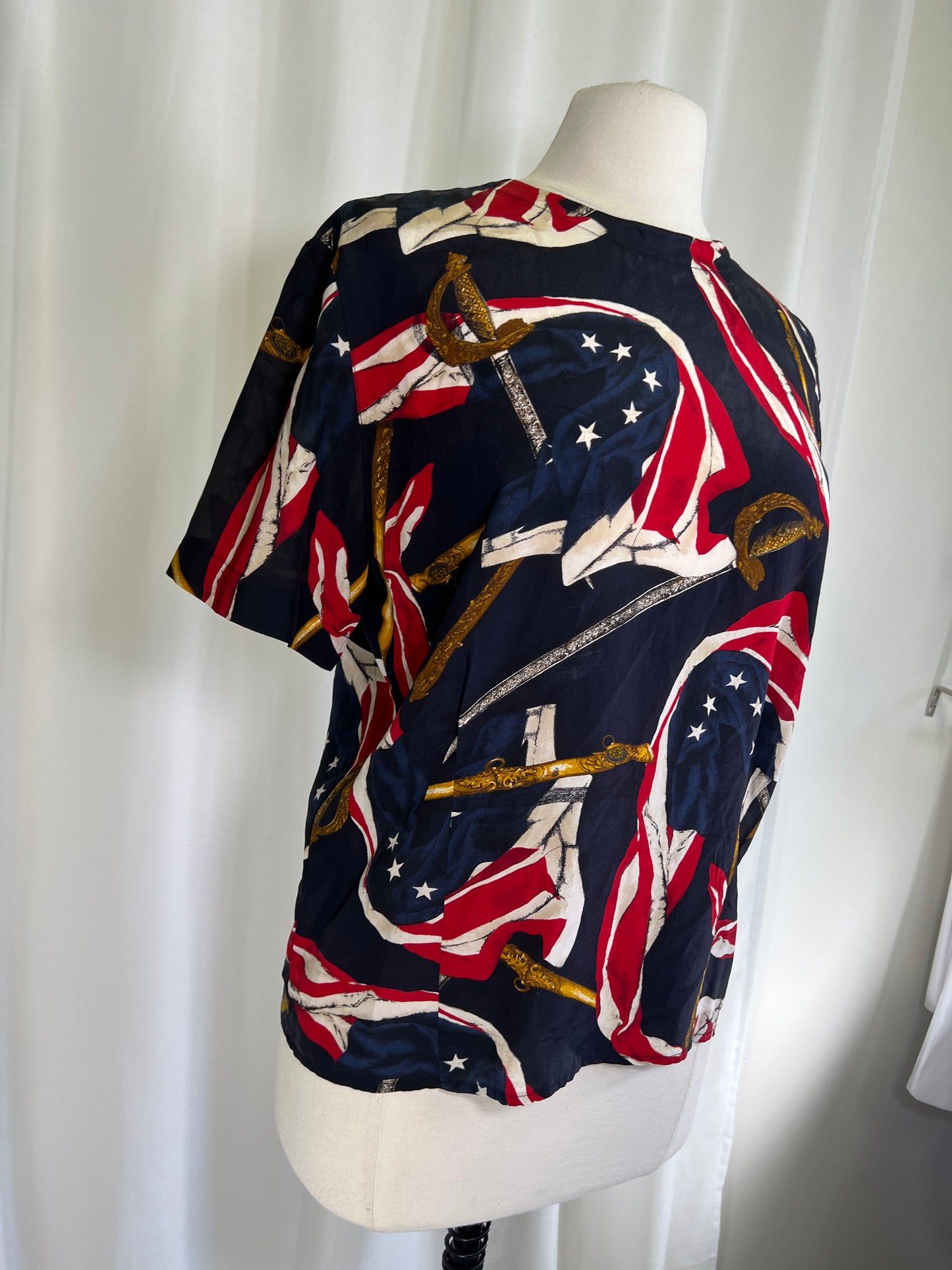 90s Jones New York Flag Print Silk Blouse