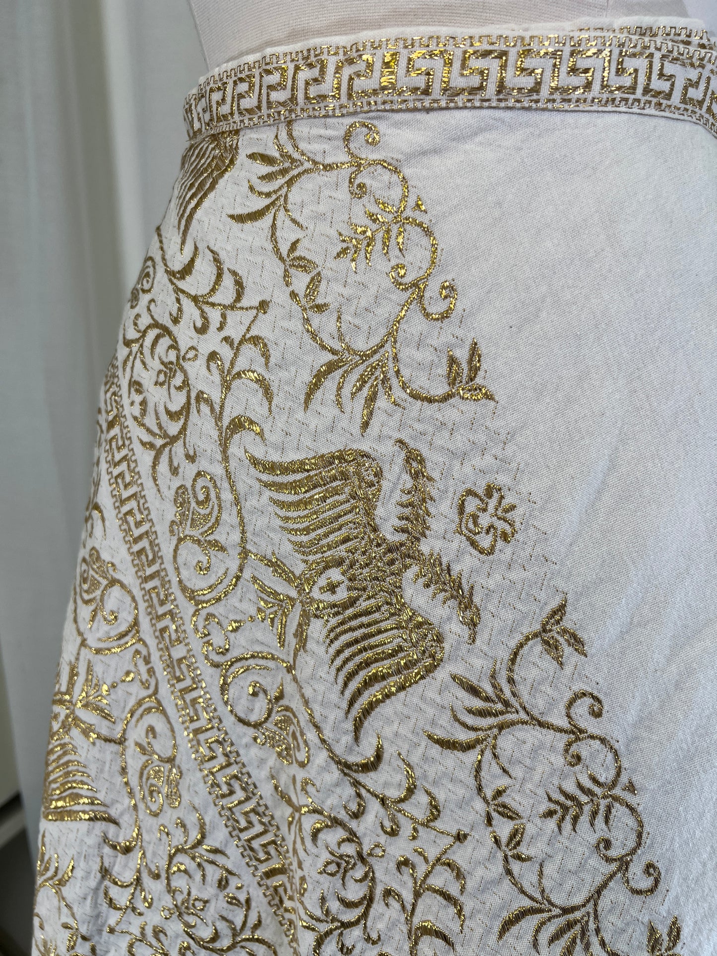 70s Greek Gold Lamé Patterned Wrap Skirt