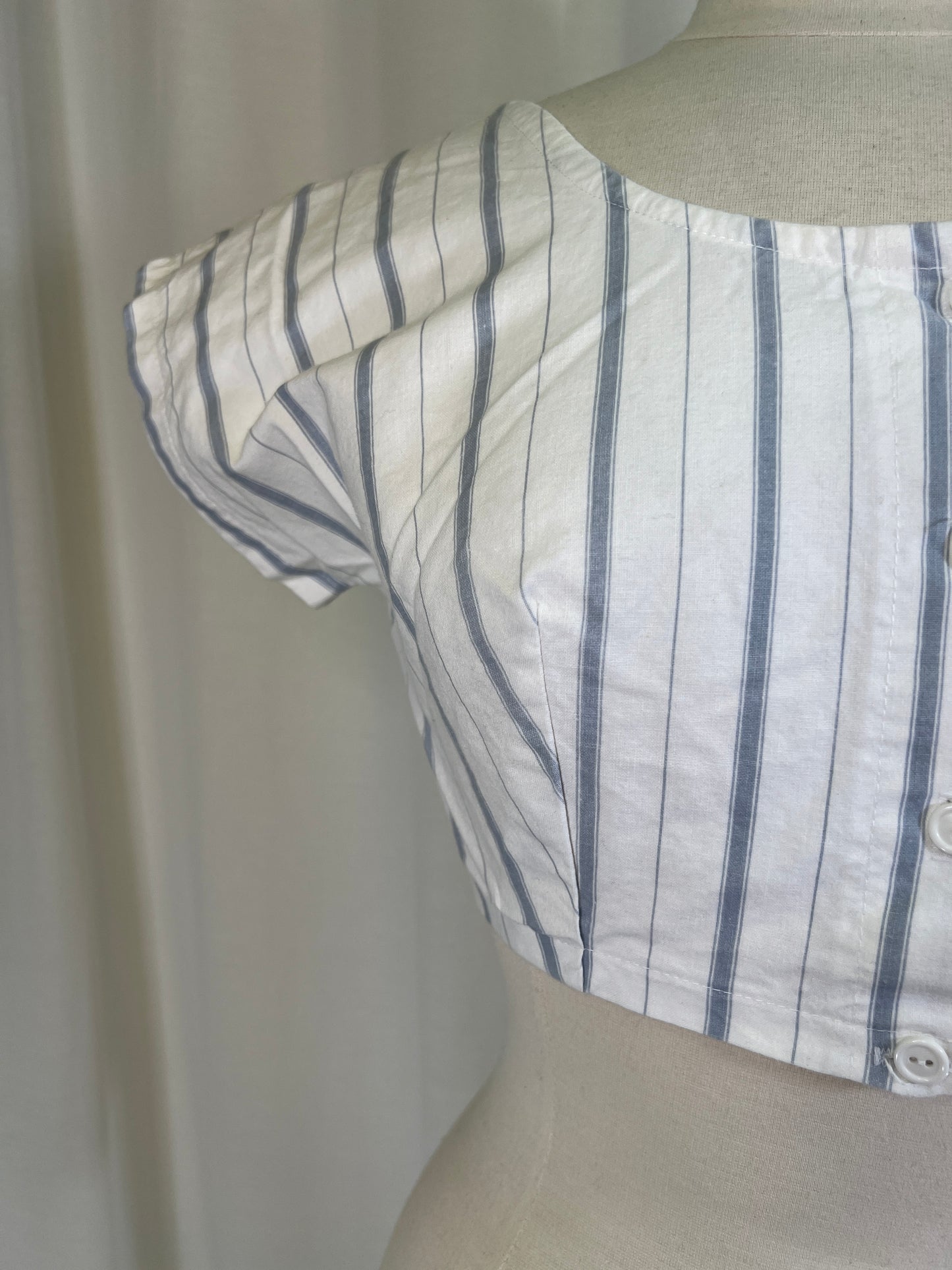 80s Blue and White Striped Crop Top