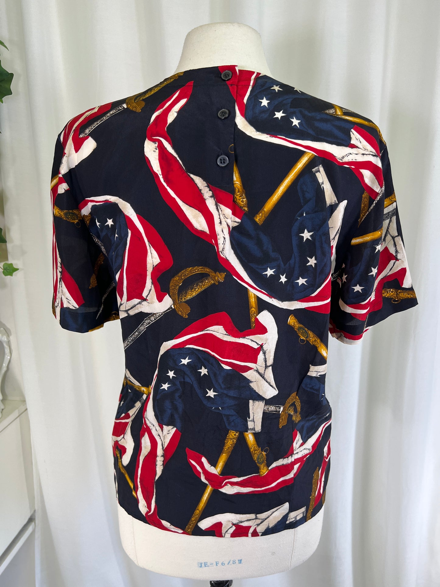 90s Jones New York Flag Print Silk Blouse