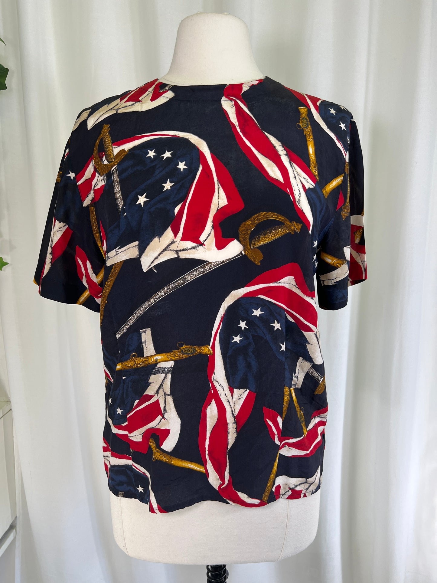 90s Jones New York Flag Print Silk Blouse