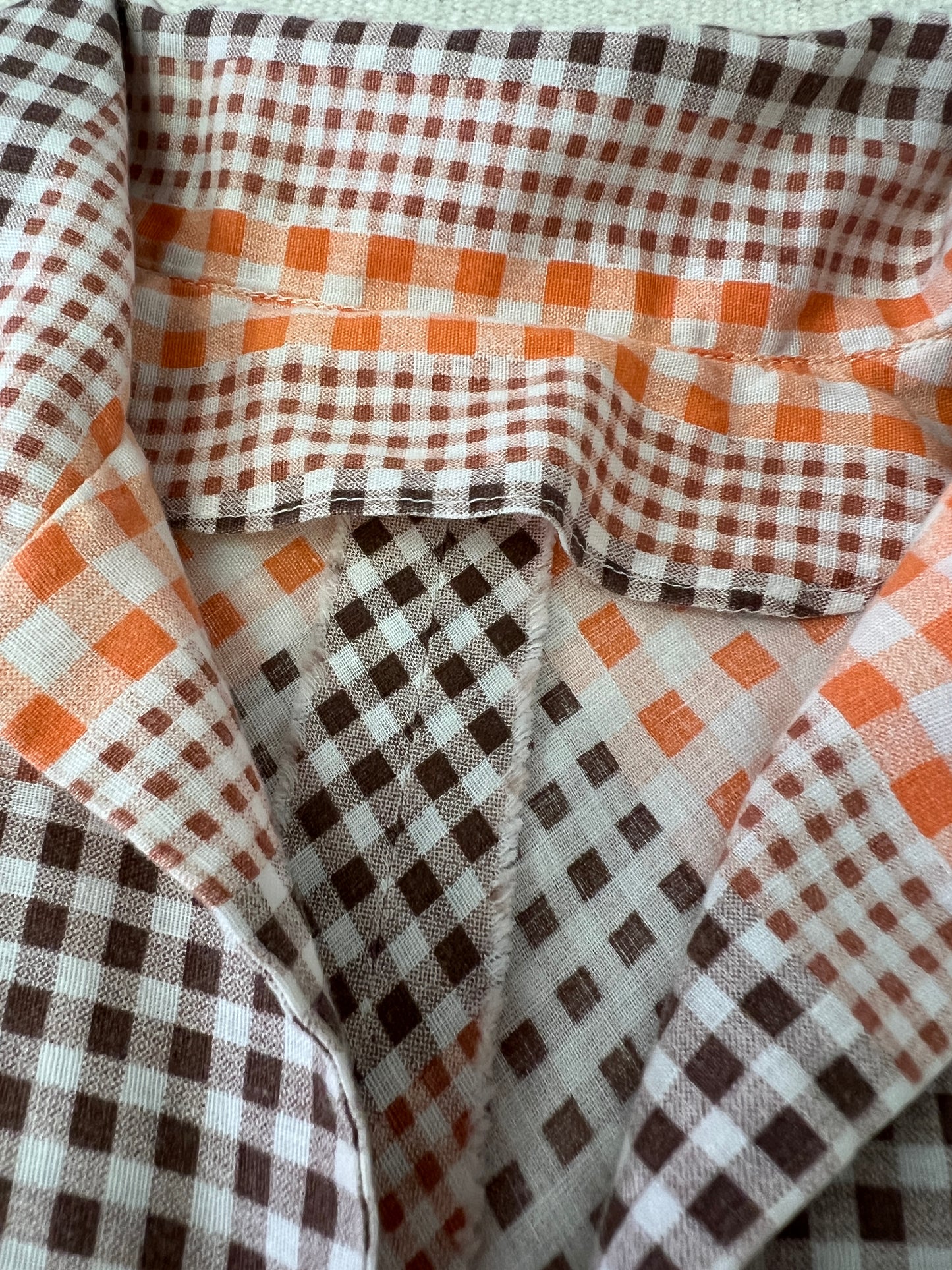 60s Brown and Orange Gingham Chevron House Dress
