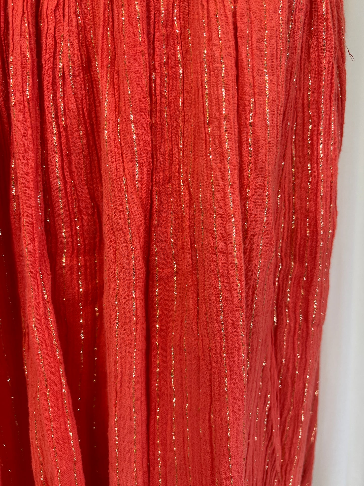 1970's Orange Cotton Gauze & Gold Lurex Dress