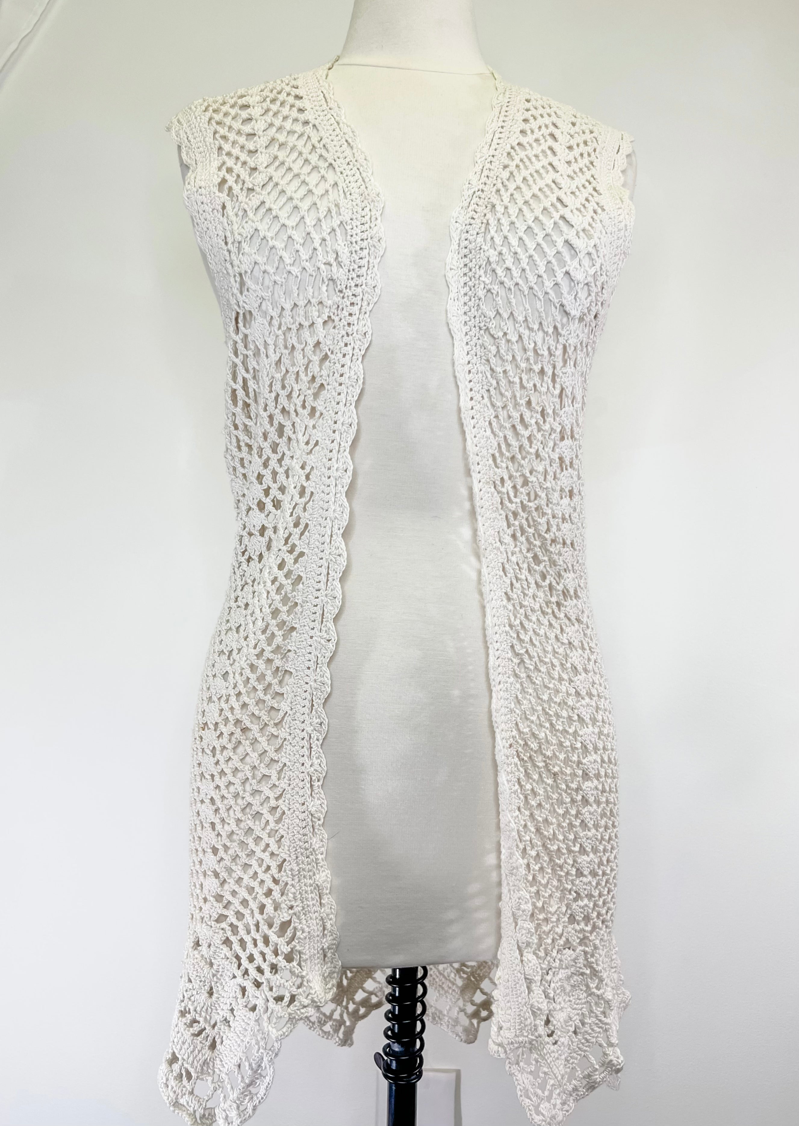 70s White Crochet Vest Comes A Time Vintage
