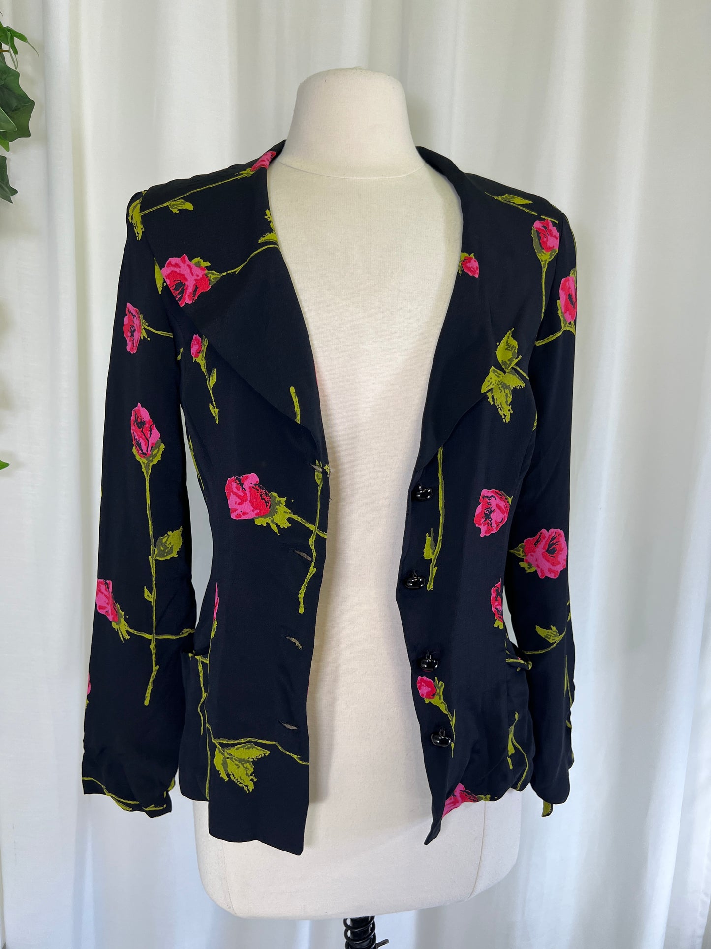 90s Betsey Johnson Long Stem Red Roses Print Mini Dress and Jacket Set