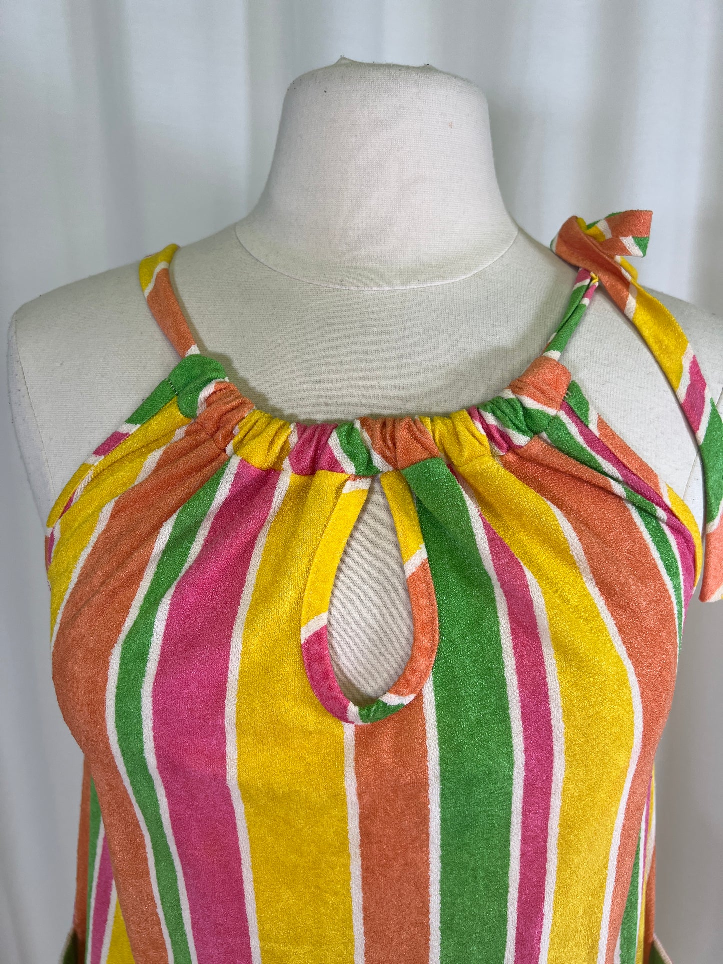 70s Terry Cloth Style Rainbow Candy Striped Maxi Dress