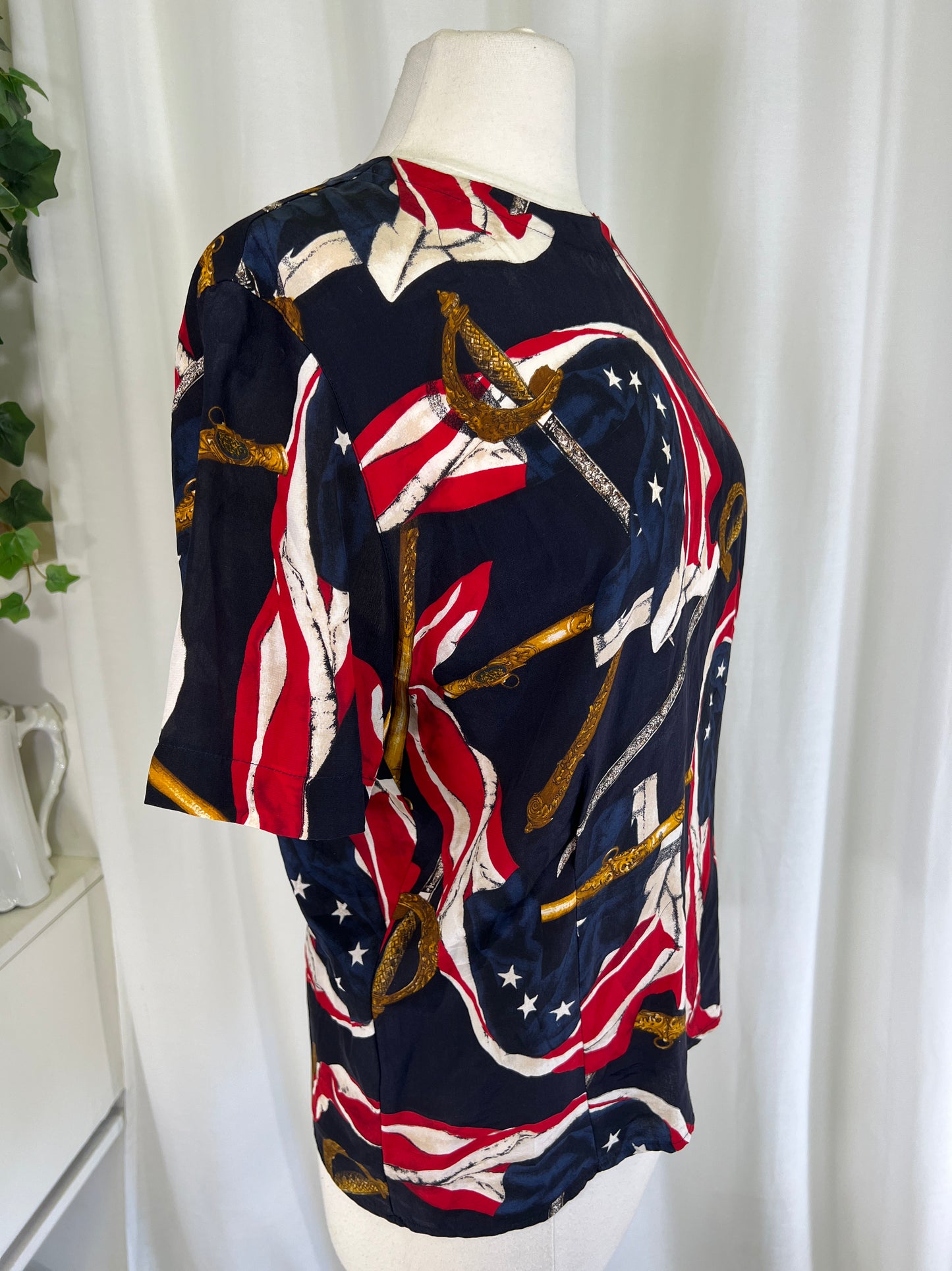 90s Jones New York Flag Print Silk Blouse