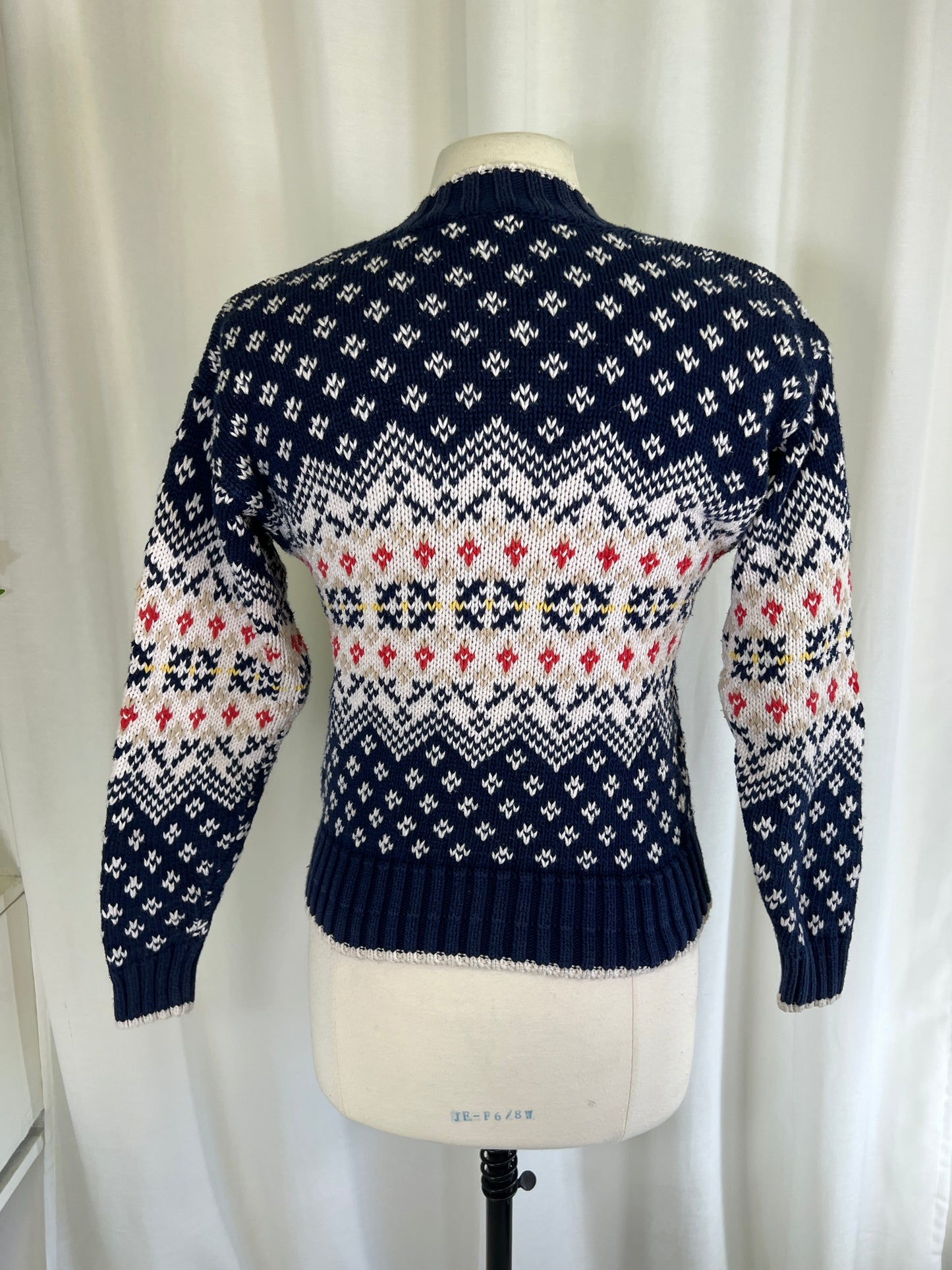 90s Liz Sport Blue Nordic Patterned V-Neck Sweater