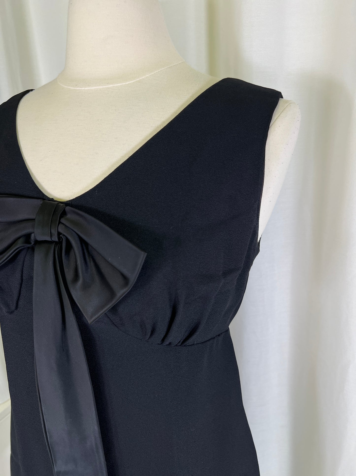 60s Black Large Bow Babydoll Mini Dress