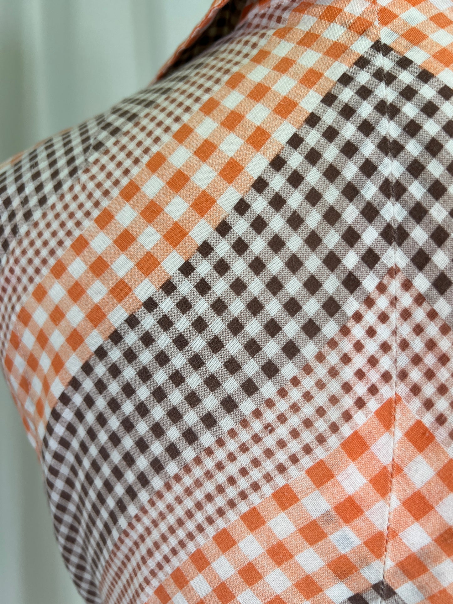 60s Brown and Orange Gingham Chevron House Dress