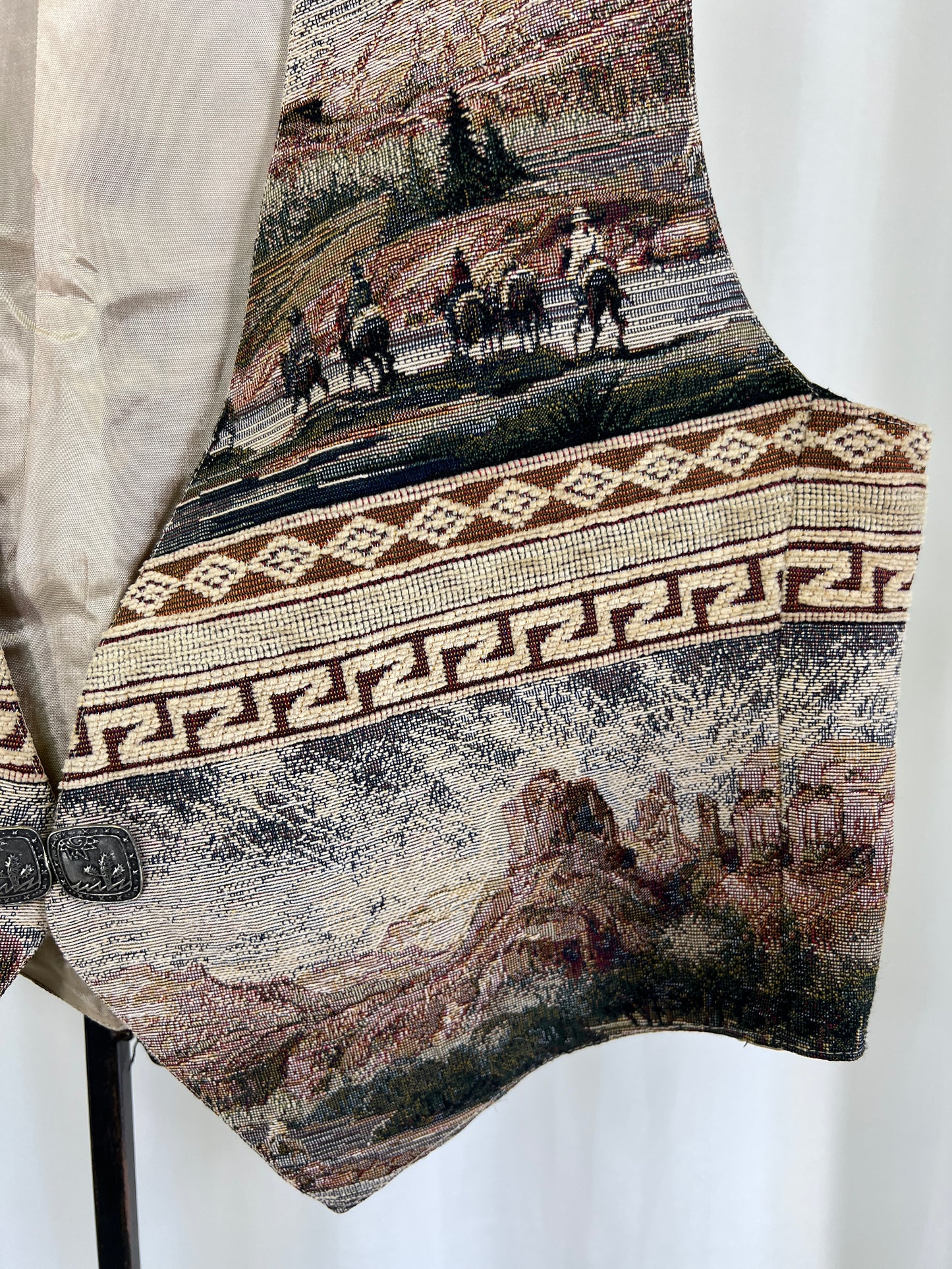 90s Aurora Western Scene Tapestry Vest Waistcoat