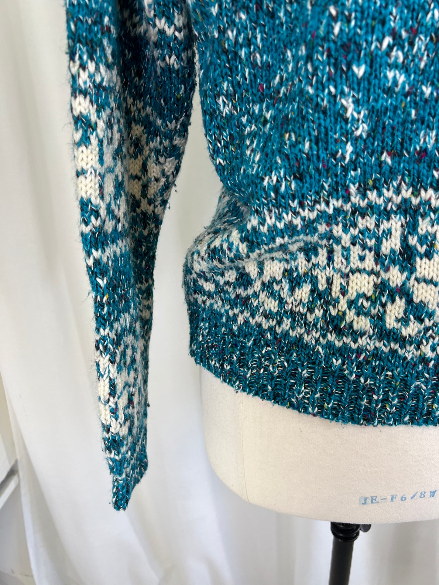 80s Ivy Blue and White Patterned Sweater