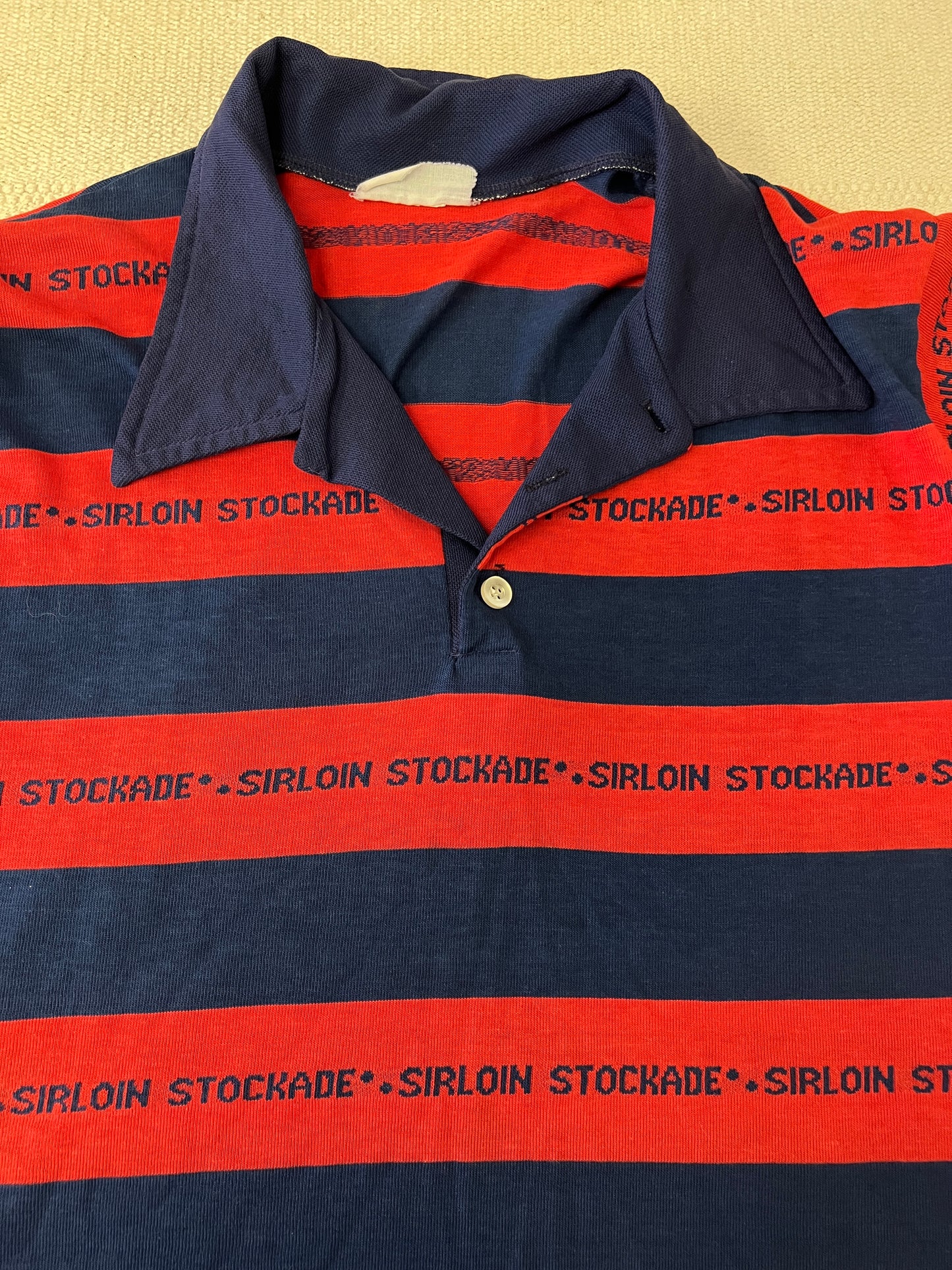 80s Sirloin Stockade Red and Blue Striped Polo