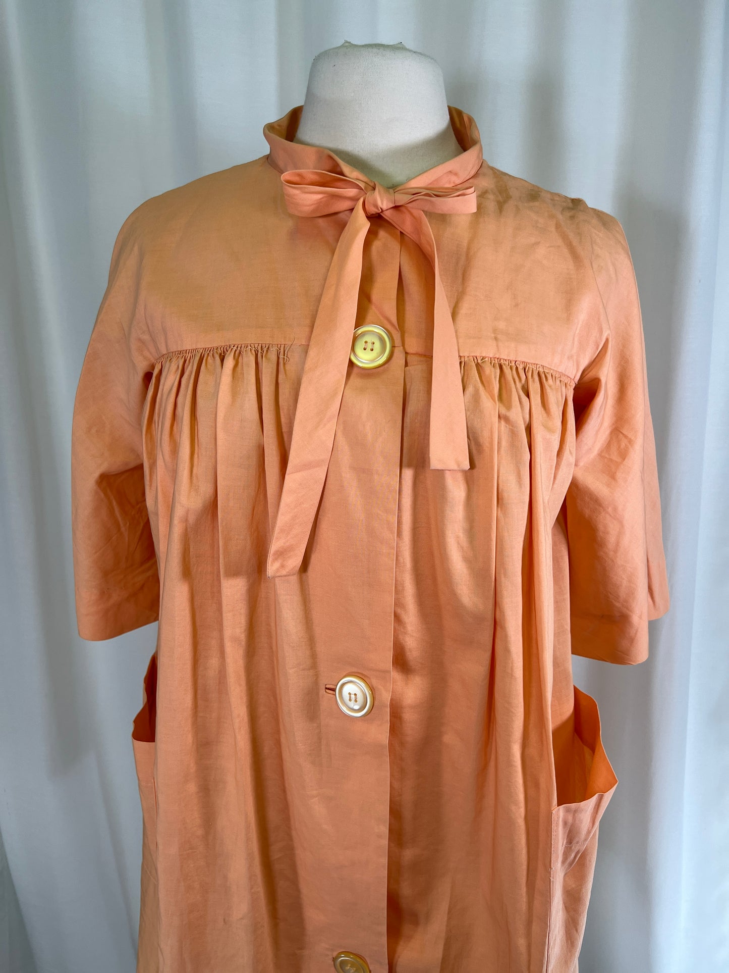 60s Leslie Palmer Peach Pussy Bow Smock Dress