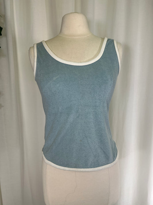 80s Blue and White Terrycloth Tank Top