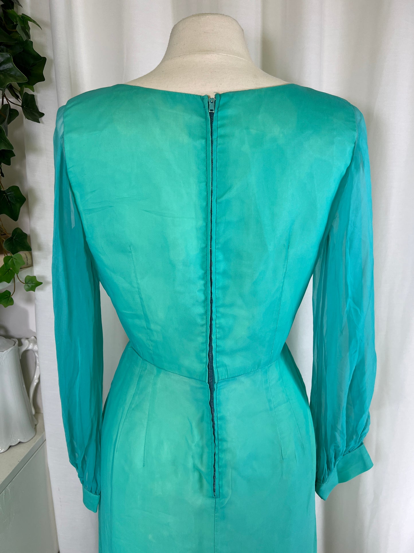 60s Aqua Sheer Sleeved Mini Party Dress