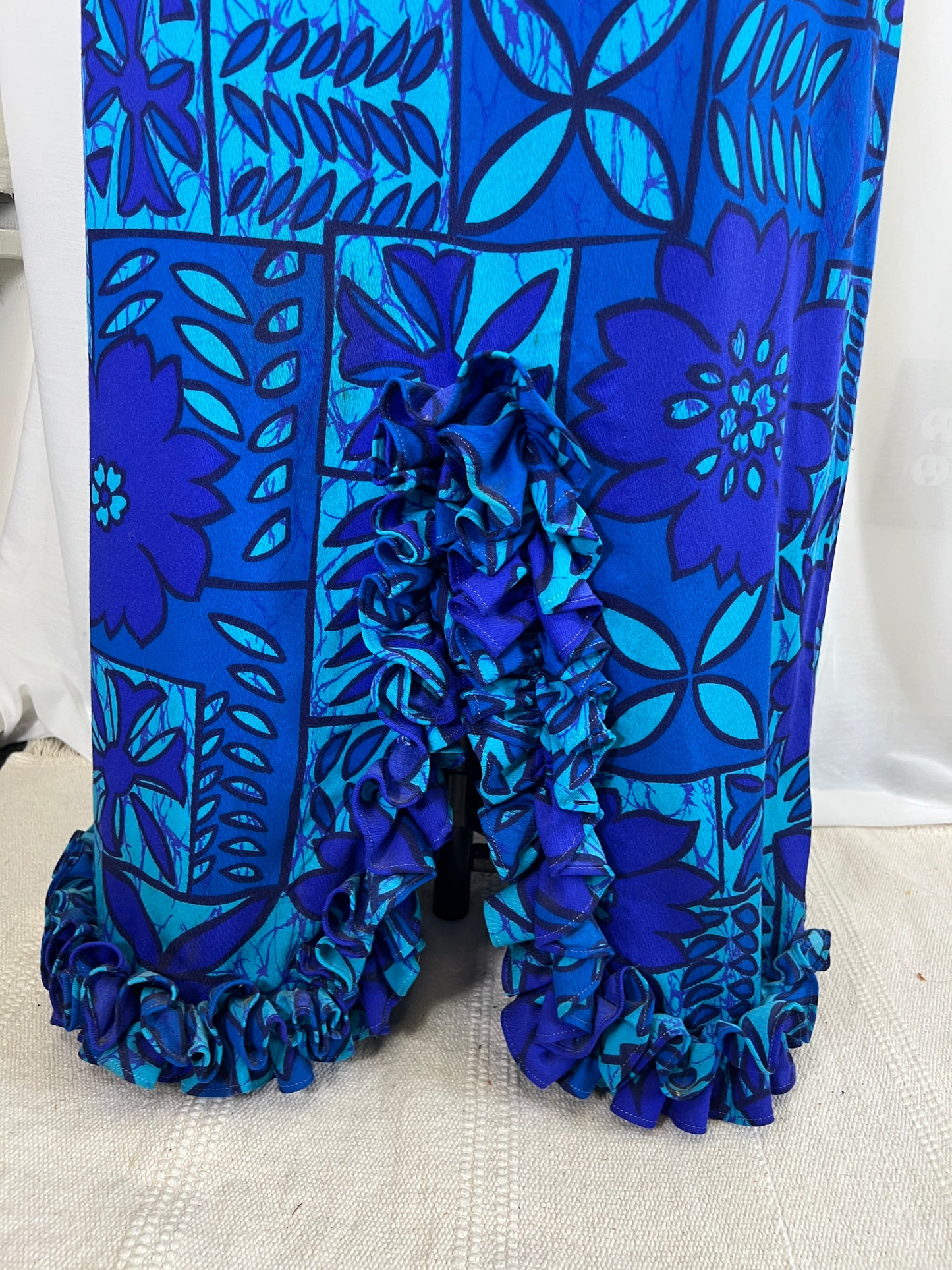 60s Blue Hawaiian Print Dress