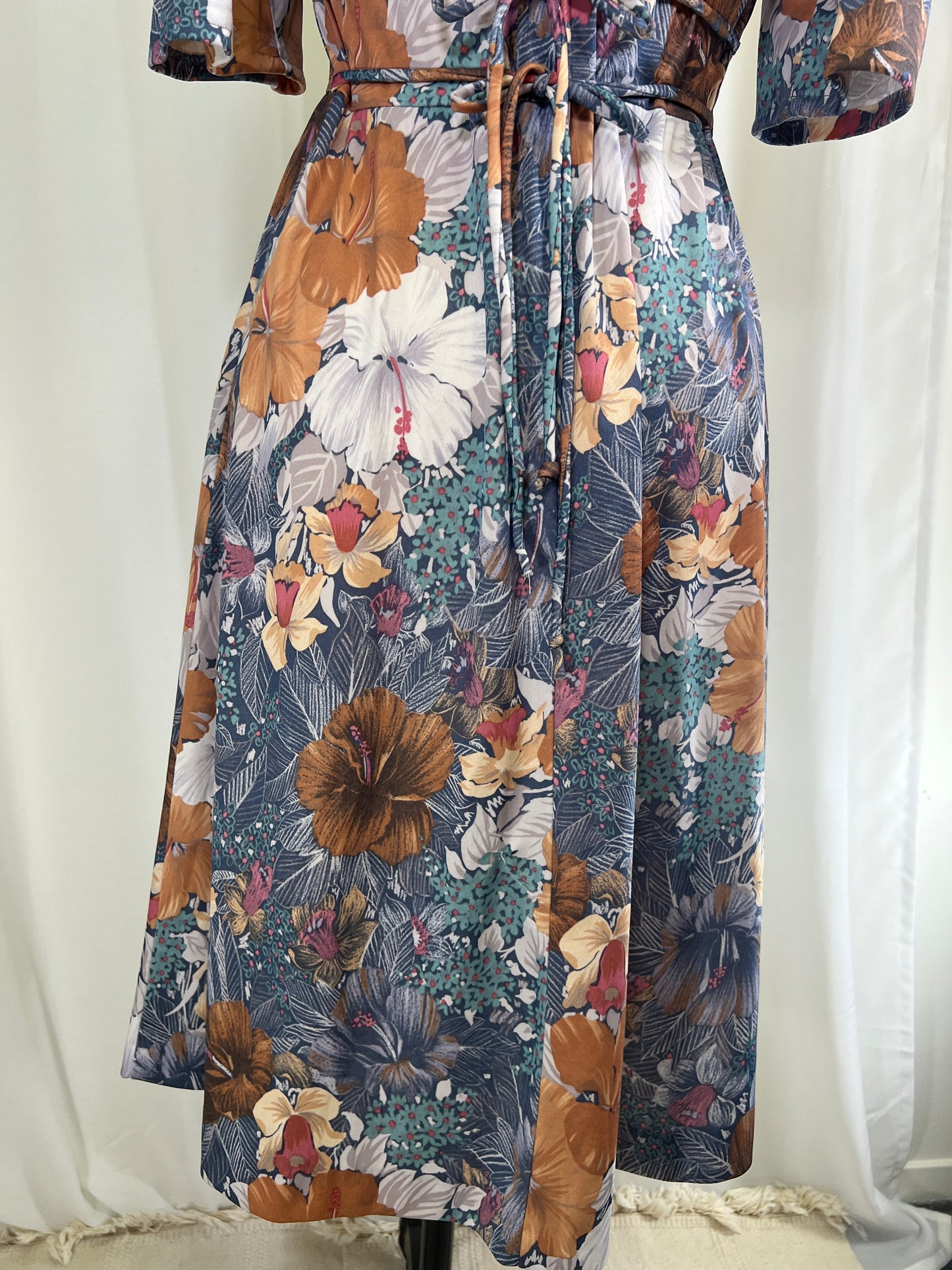 70s Prairie Faux CorsetBlue and Brown Floral Mini Dress