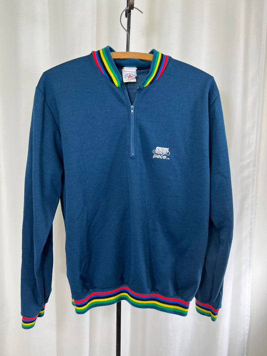 80s Pace Rainbow Trimmed Wool Blend Cycle Sweater