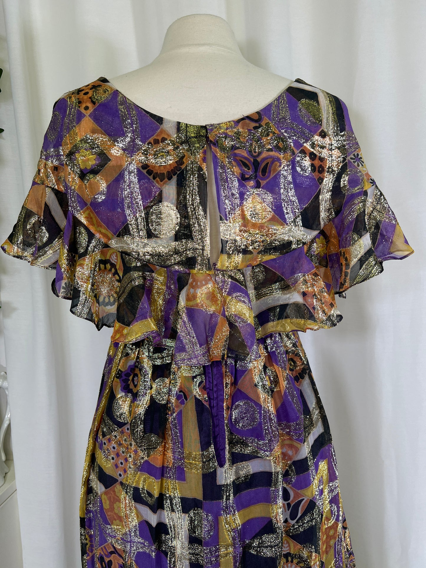 60's Malcom Starr Gold and Purple Psychedelic Lamé Mini Dress