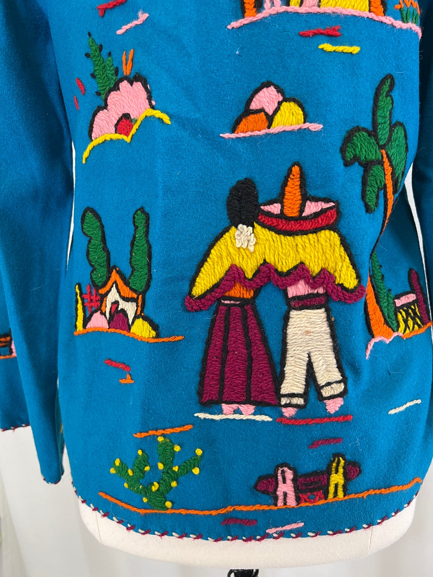 50s Blue Embroidered Amex Wool Mexican Souvenir Jacket