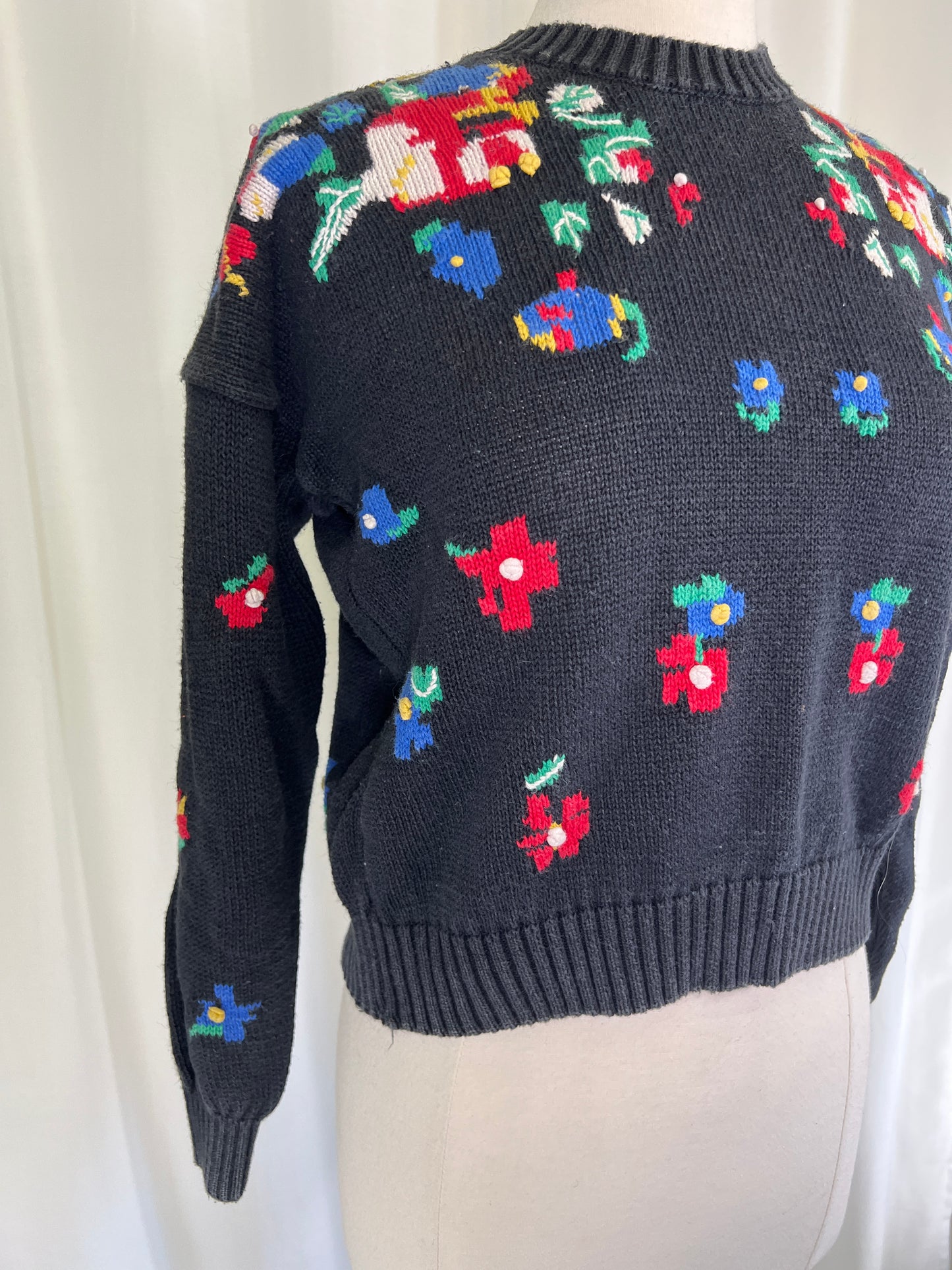 90s Chaus Petites Black Floral Sweater