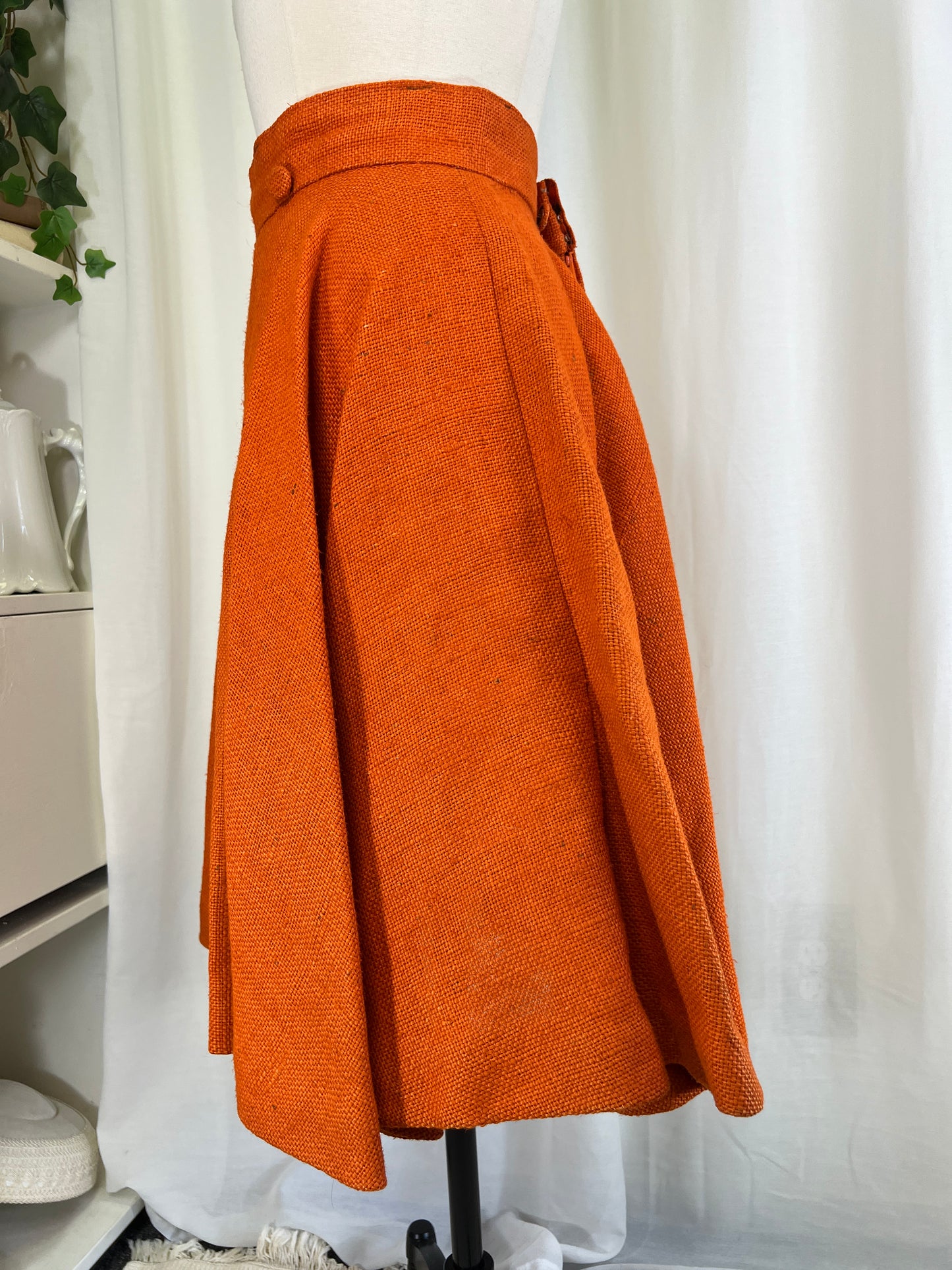 50s Orange Burlap Full Circle Skirt