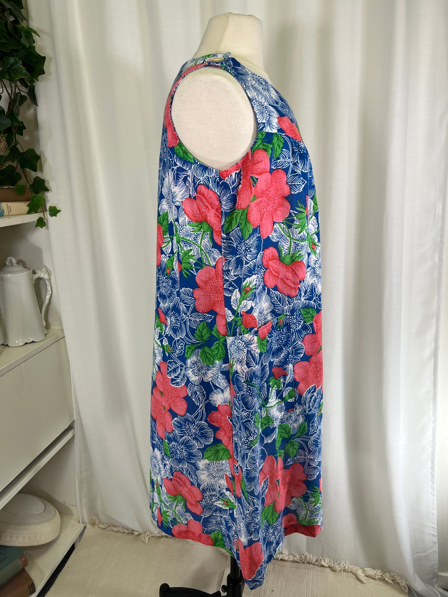 70s Blue and Pink Floral Mini House Dress