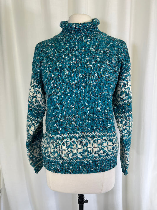 80s Ivy Blue and White Patterned Sweater