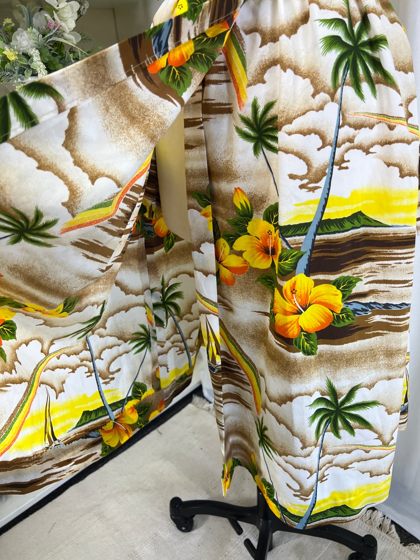 70s Hawaiian Print Sailboats and Rainbows Wrap Skirt