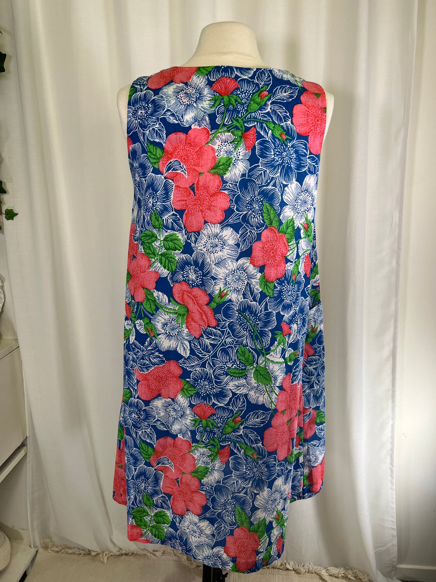 70s Blue and Pink Floral Mini House Dress