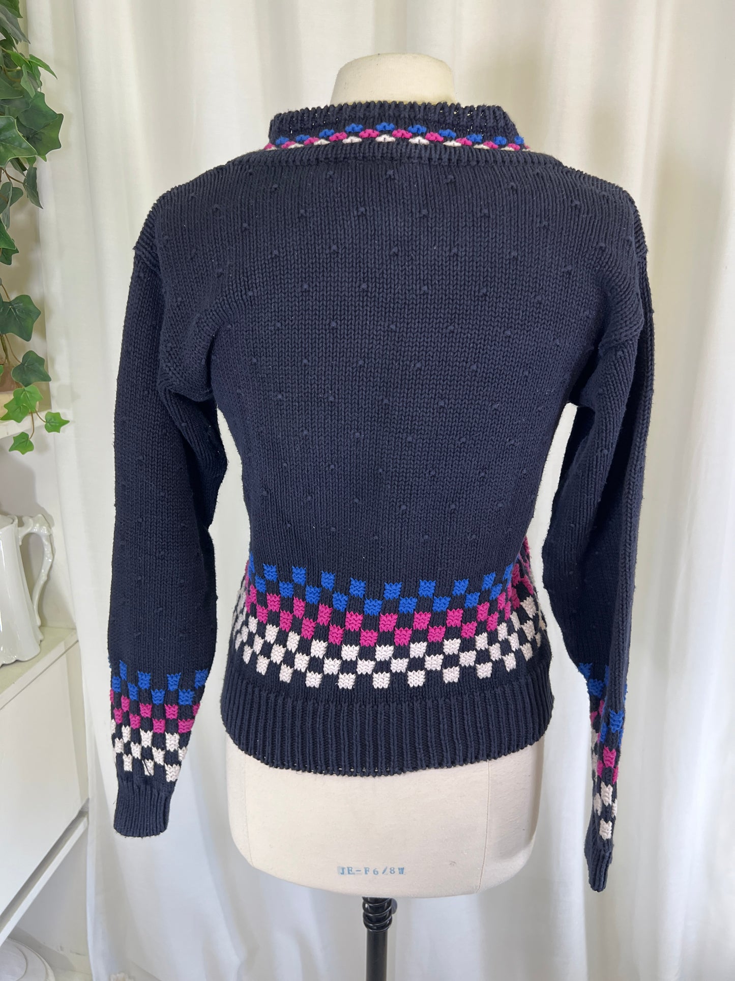 90s Liz Sport Blue and Purple Checkered Sweater