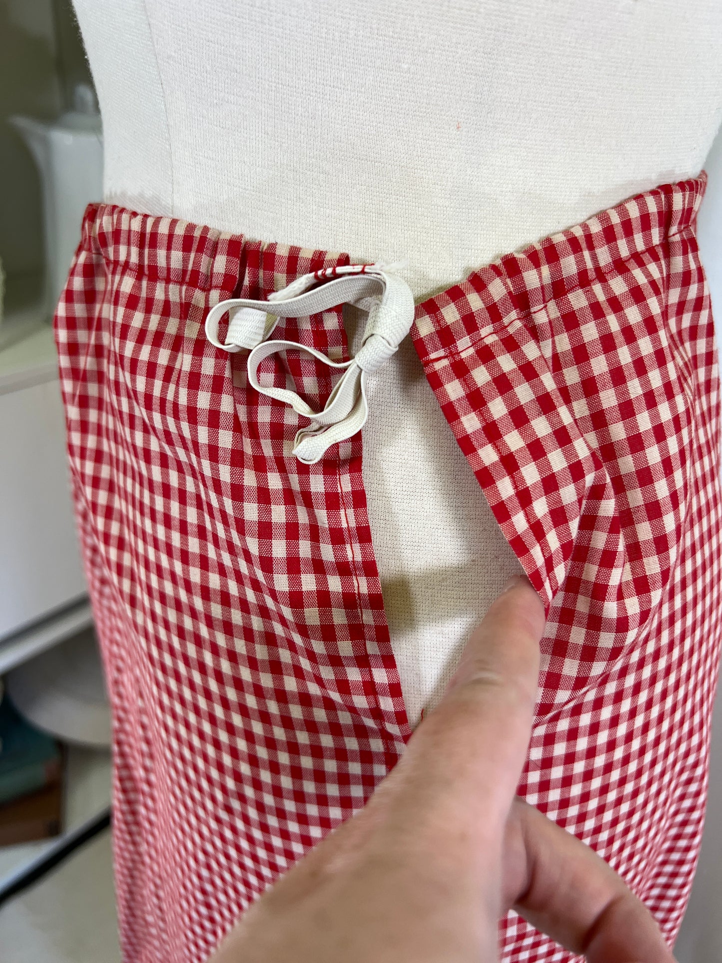 70s Red Gingham and Bows Maxi Skirt