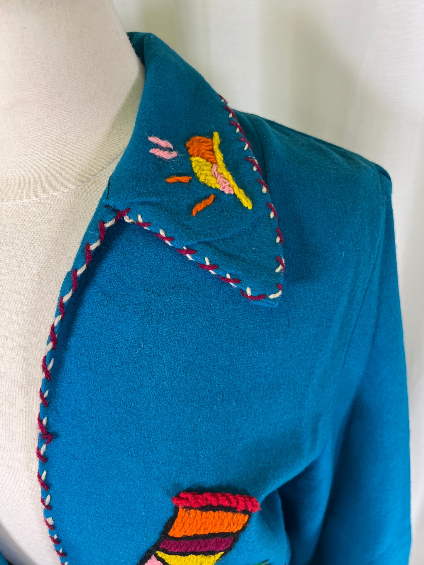 50s Blue Embroidered Amex Wool Mexican Souvenir Jacket