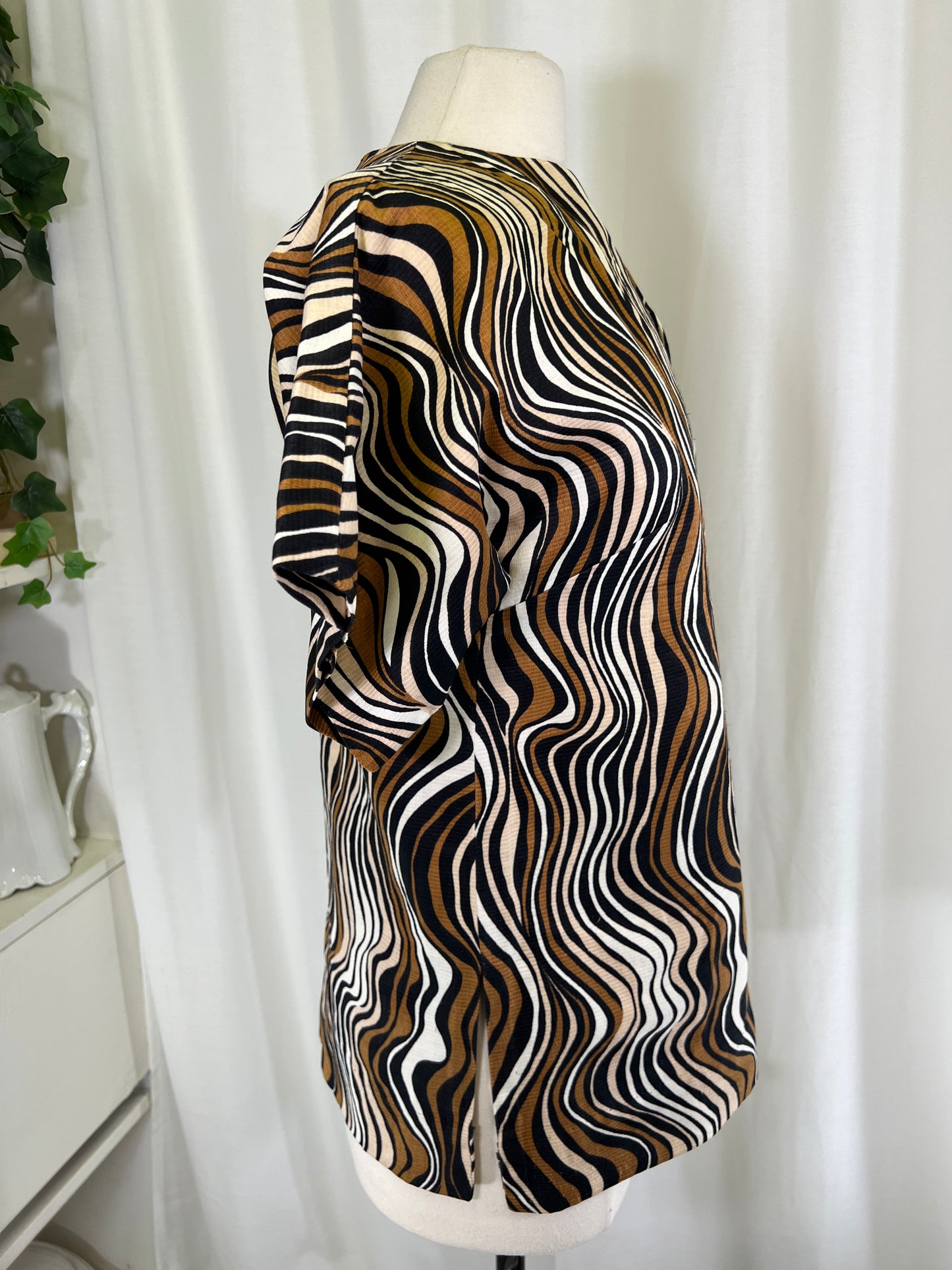 70s Browns and Creams Abstract Swirls Blouse