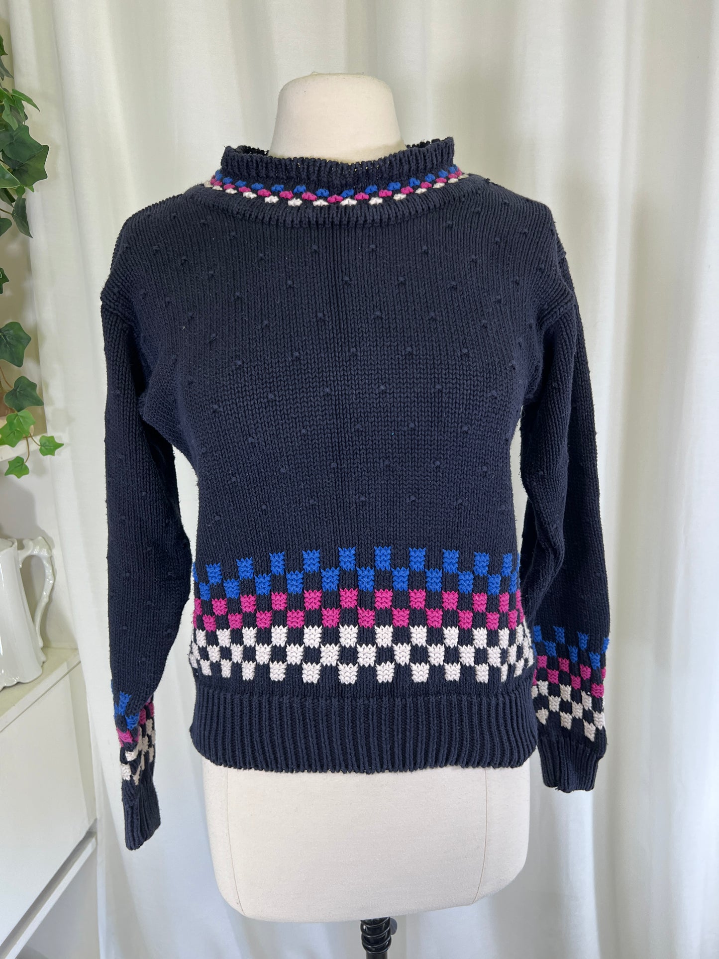 90s Liz Sport Blue and Purple Checkered Sweater