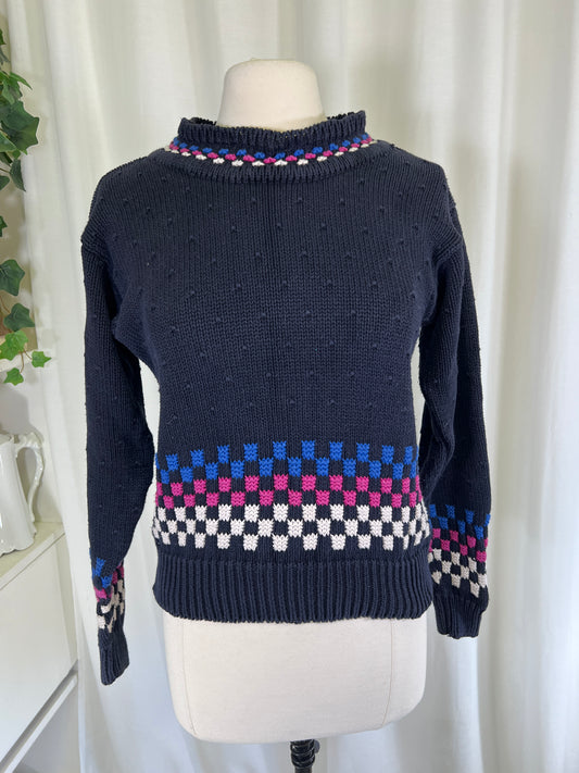 90s Liz Sport Blue and Purple Checkered Sweater