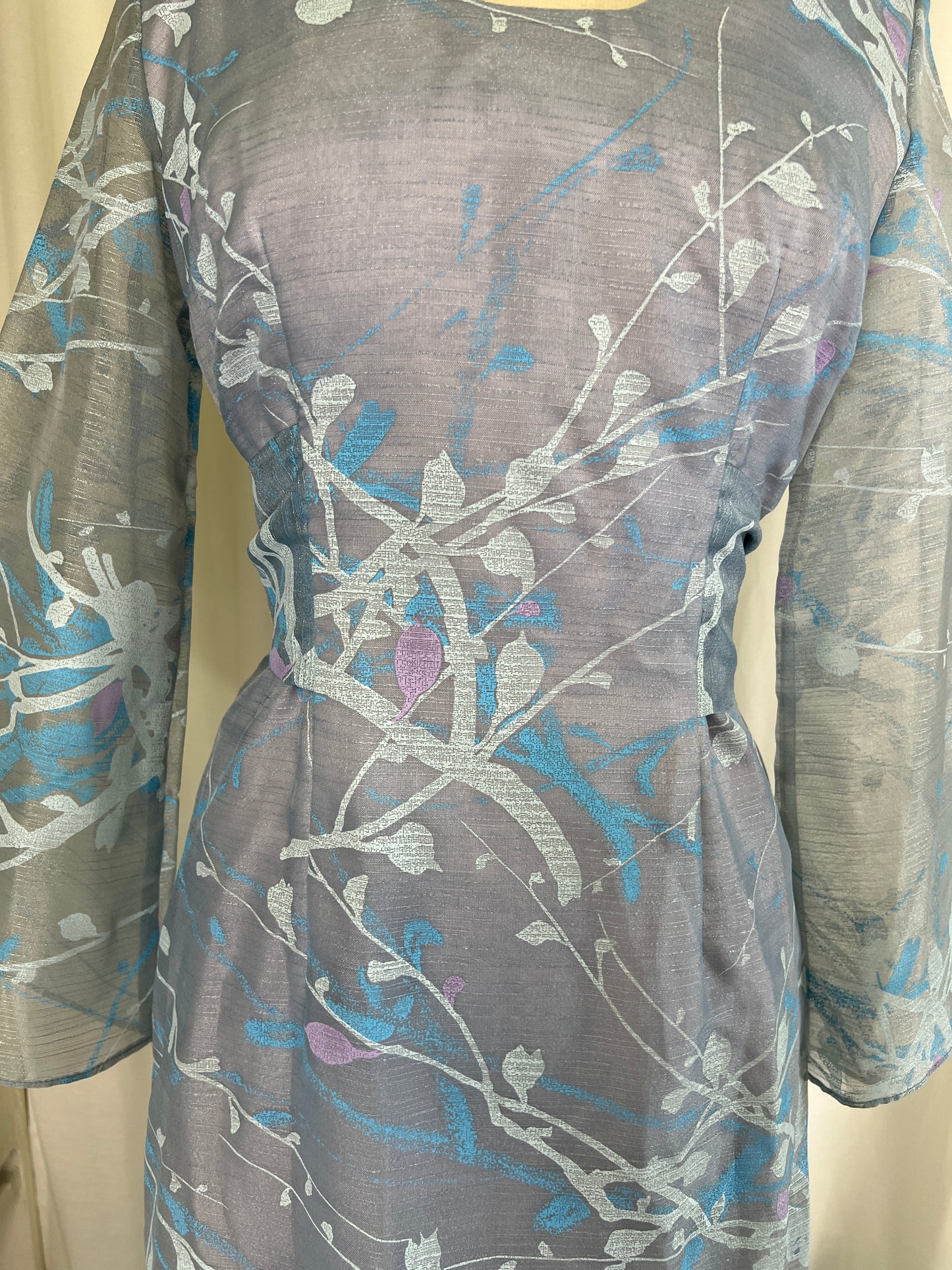 70s Alfred Shaheen Blue Abstract Kimono Dress