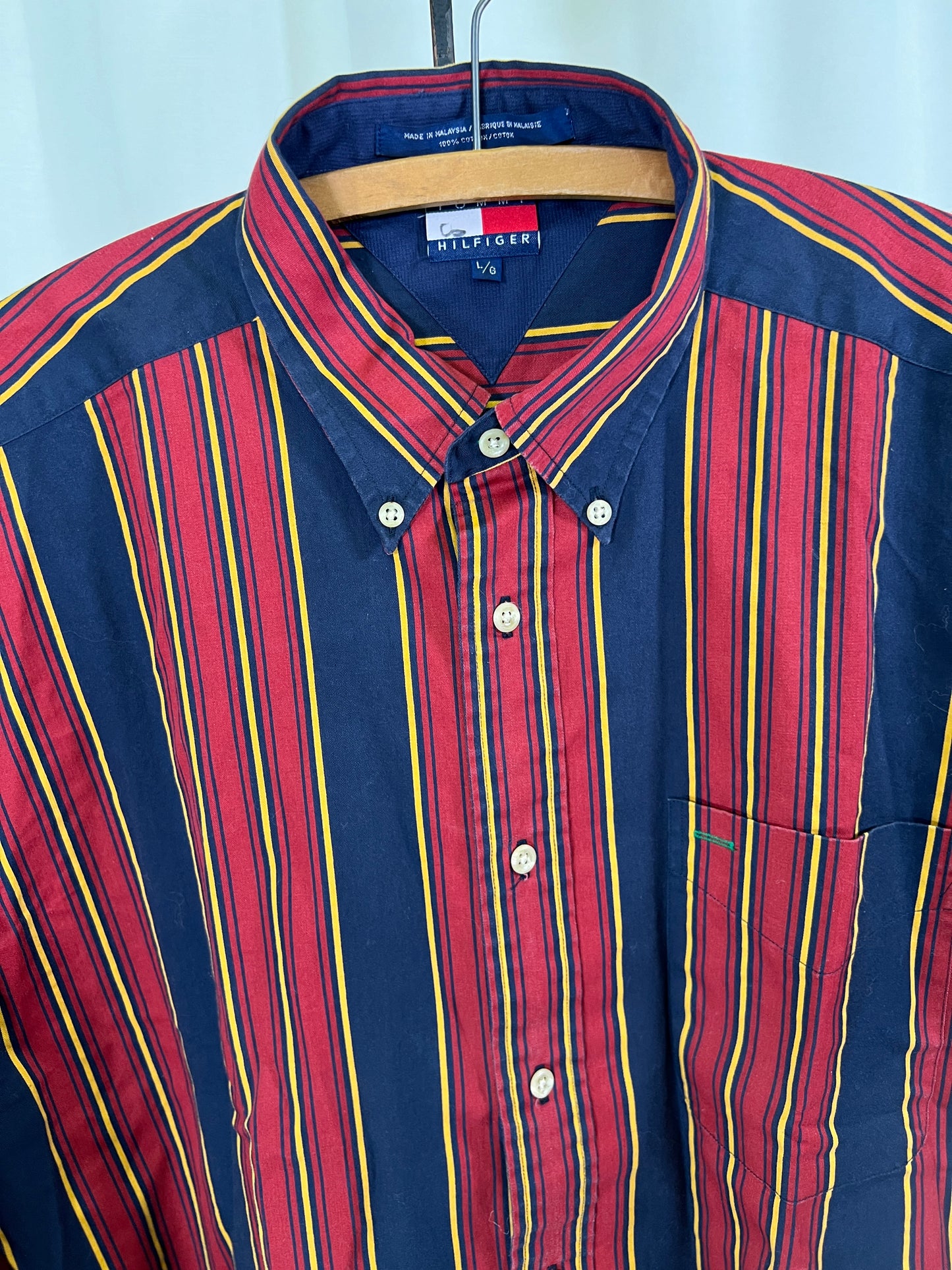 90s Tommy Hilfiger Red and Blue Striped Button Down Shirt