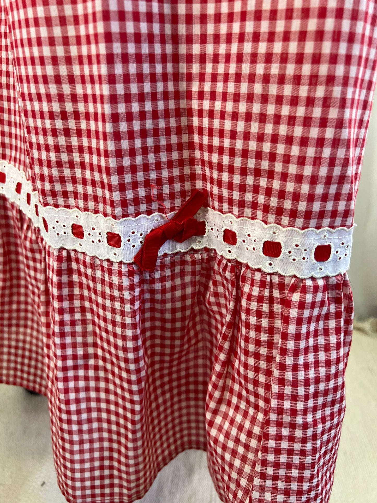 70s Red Gingham and Bows Maxi Skirt