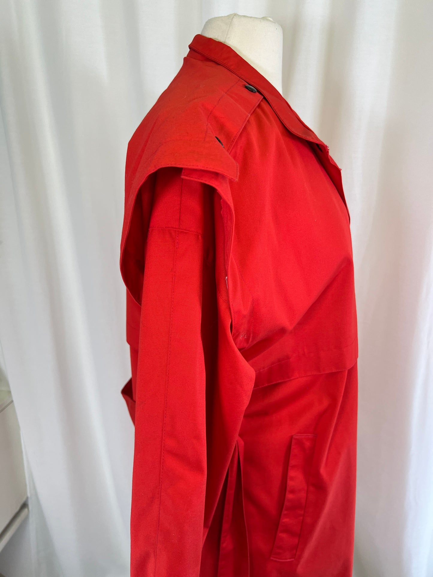 80s Cyclone Red Futuristic Button Up Trench Coat