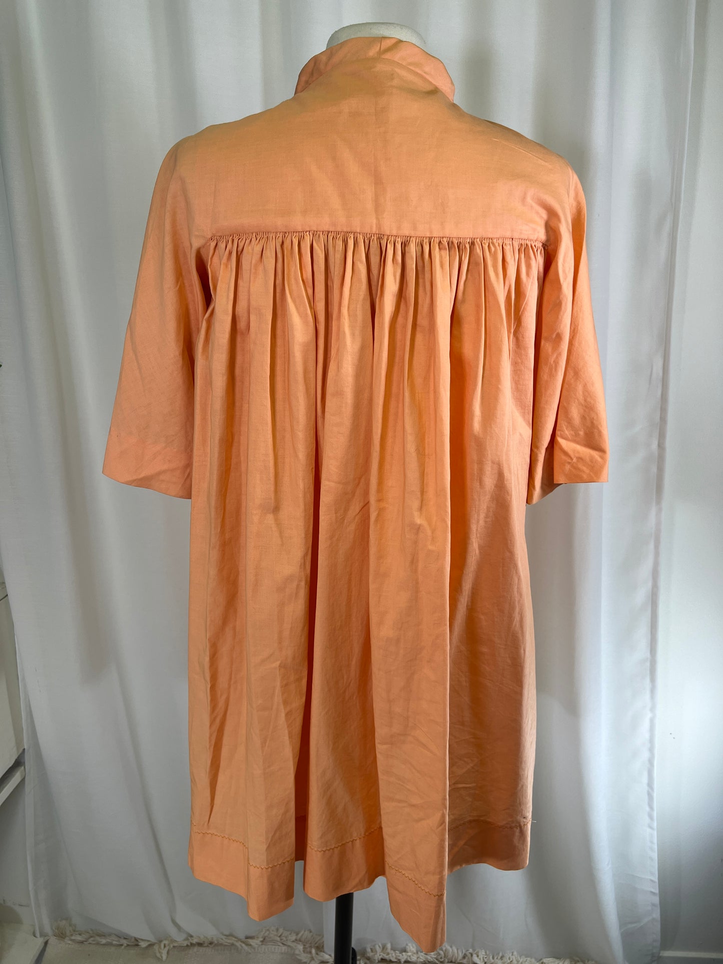 60s Leslie Palmer Peach Pussy Bow Smock Dress