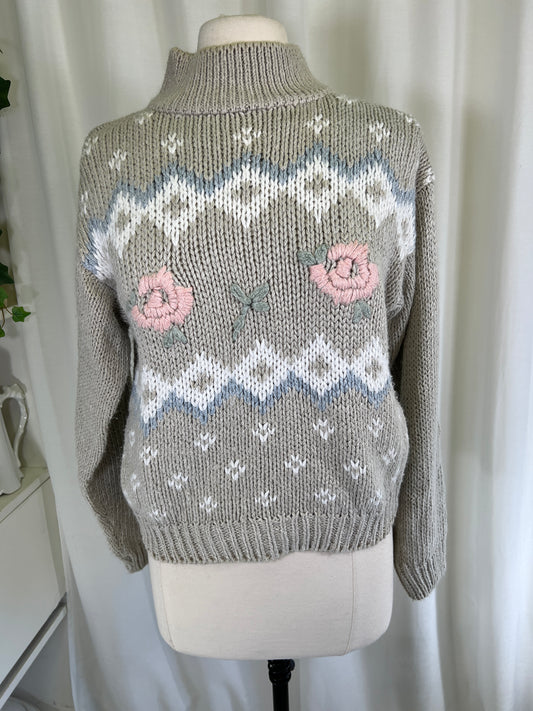 80s Currants Rose Patterned Sweater