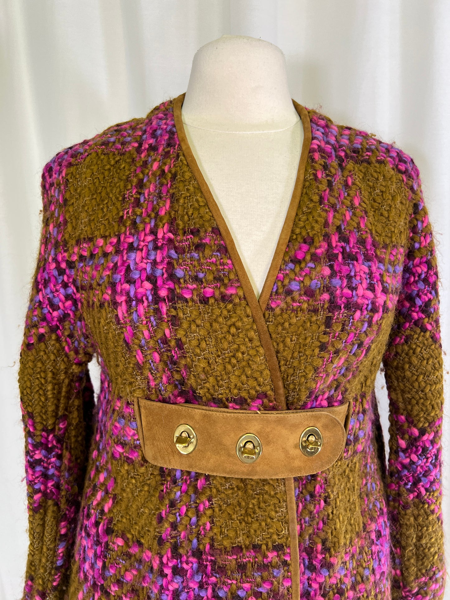 60s Sills Bonnie Cashin Pink and Green Toggle Closure Tweed Mod Jacket