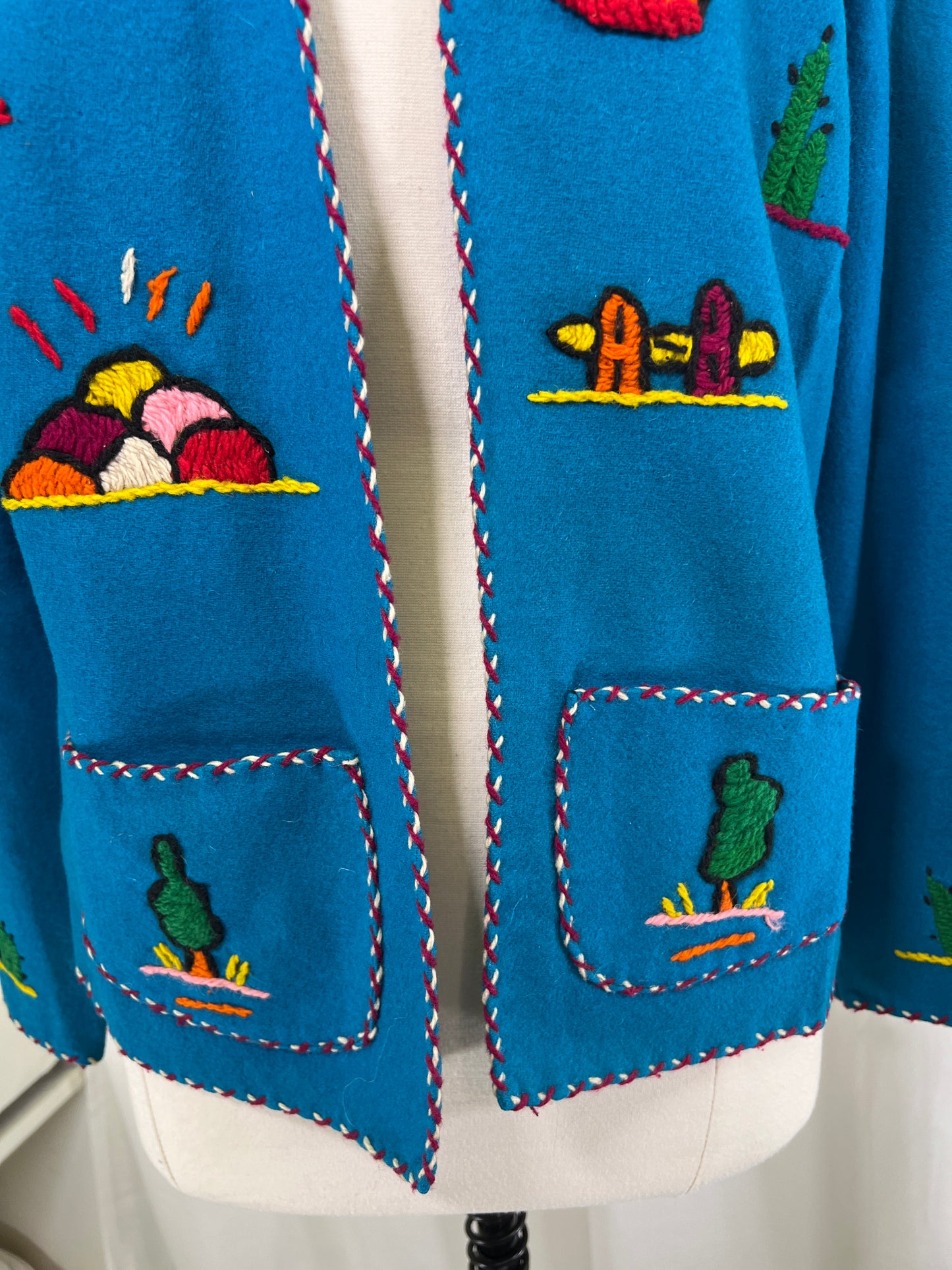 50s Blue Embroidered Amex Wool Mexican Souvenir Jacket