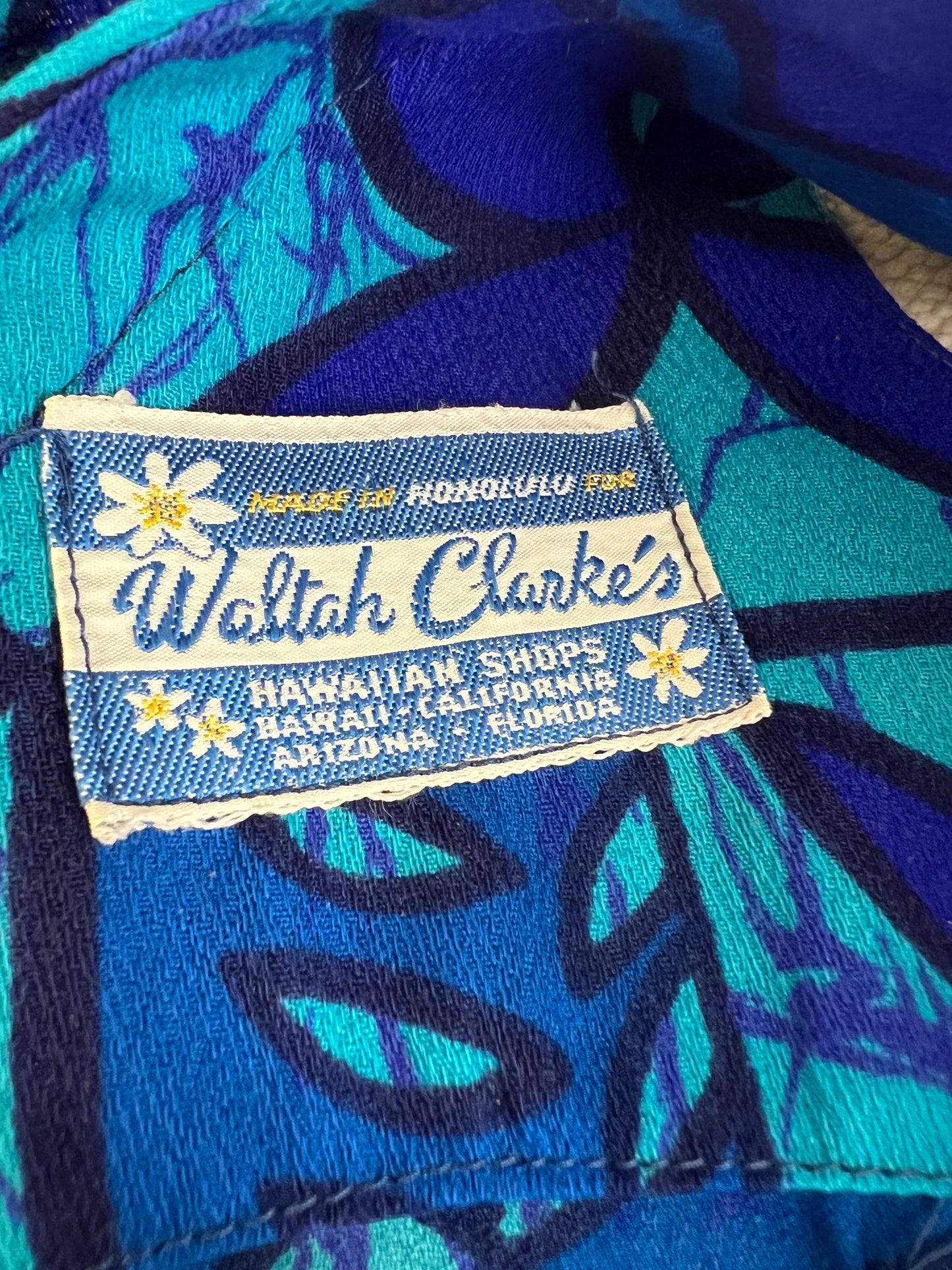 60s Blue Hawaiian Print Dress