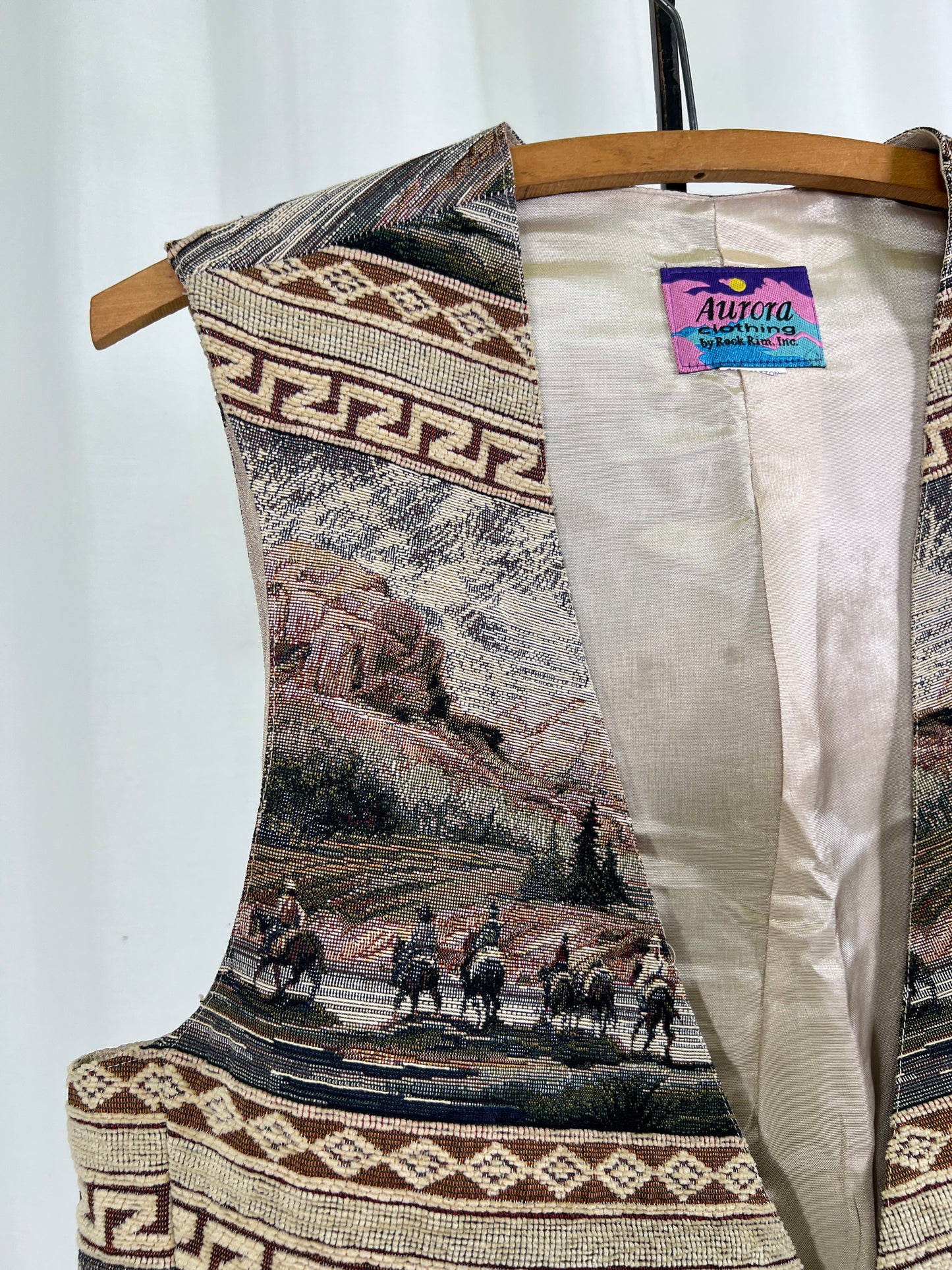 90s Aurora Western Scene Tapestry Vest Waistcoat