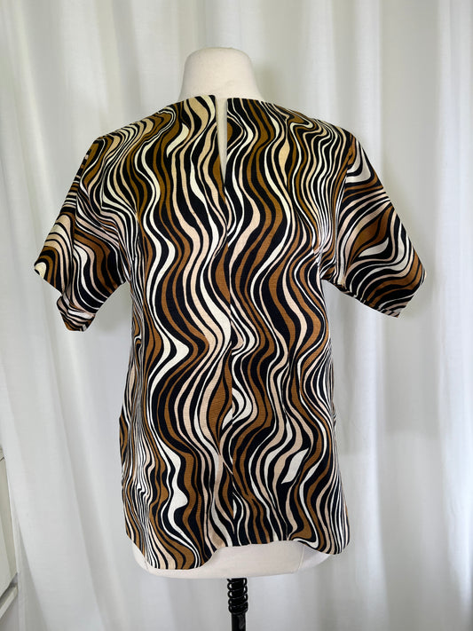 70s Browns and Creams Abstract Swirls Blouse