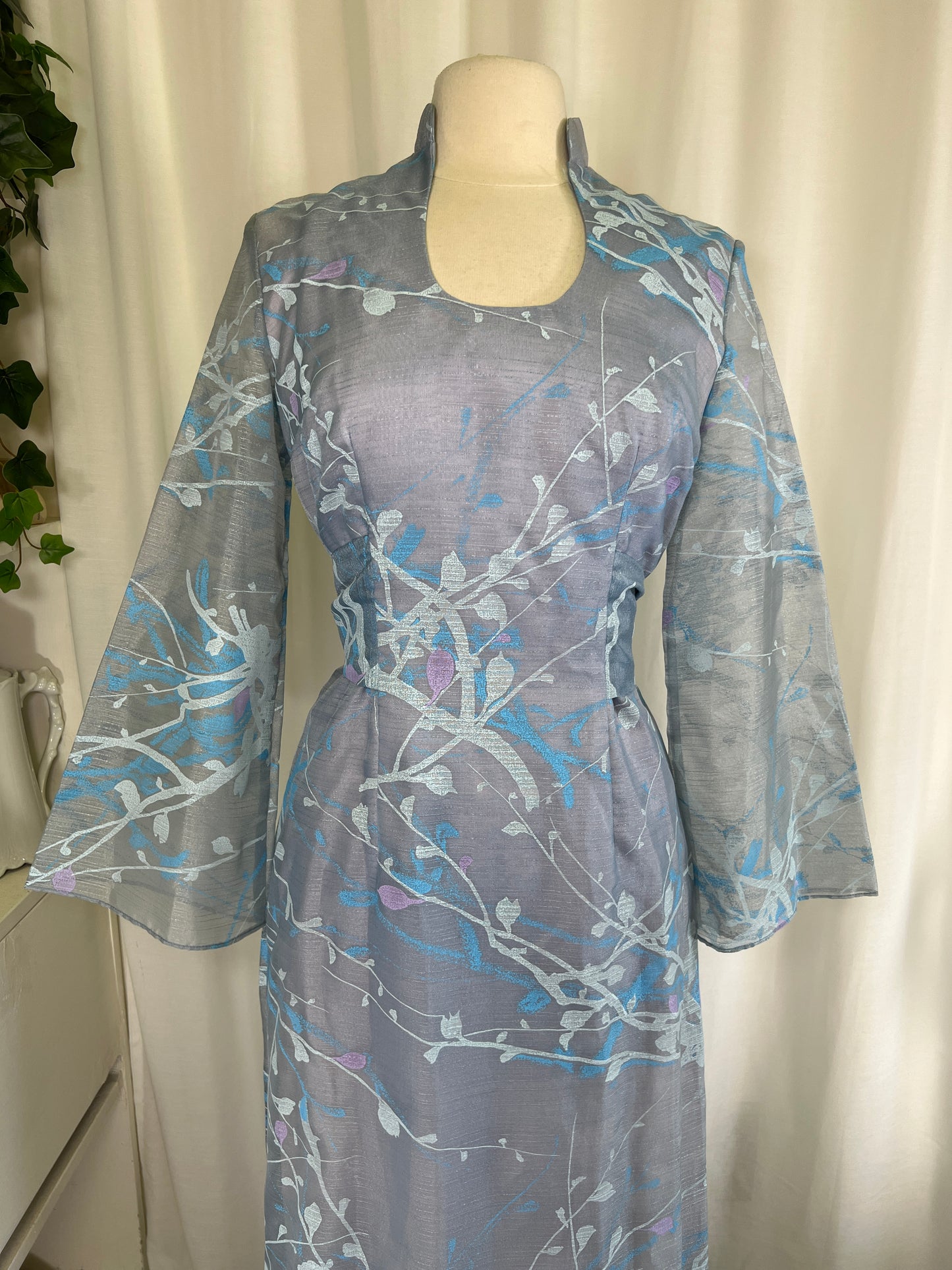 70s Alfred Shaheen Blue Abstract Kimono Dress